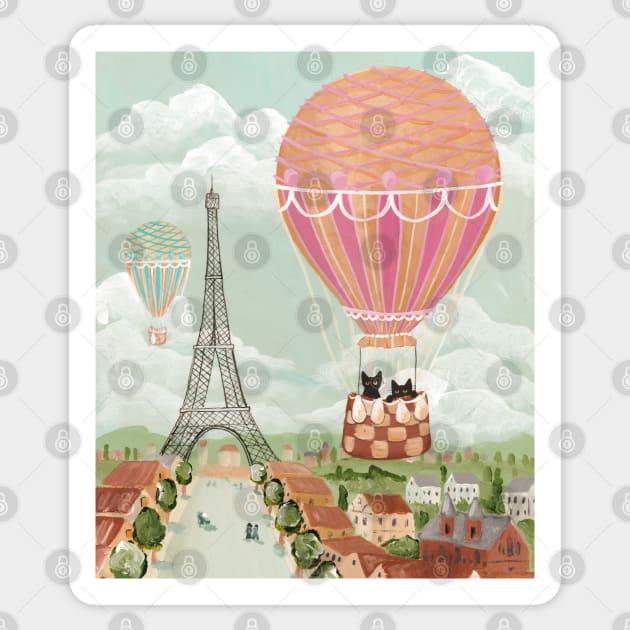 Hot Air Balloon Ride Cats Sticker by KilkennyCat Art